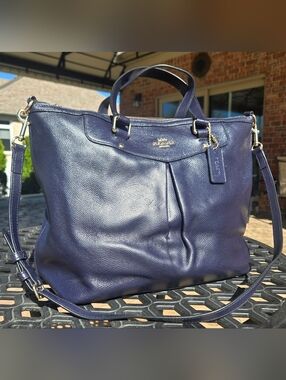 Coach Ashley Pleated Leather Tote Midnight Navy Black Crossbody Bag